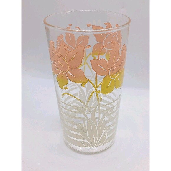1) 1980's Vintage Anchor Hocking Mid Century Floral Drinking Glass Tumbler Tulip - Picture 1 of 6
